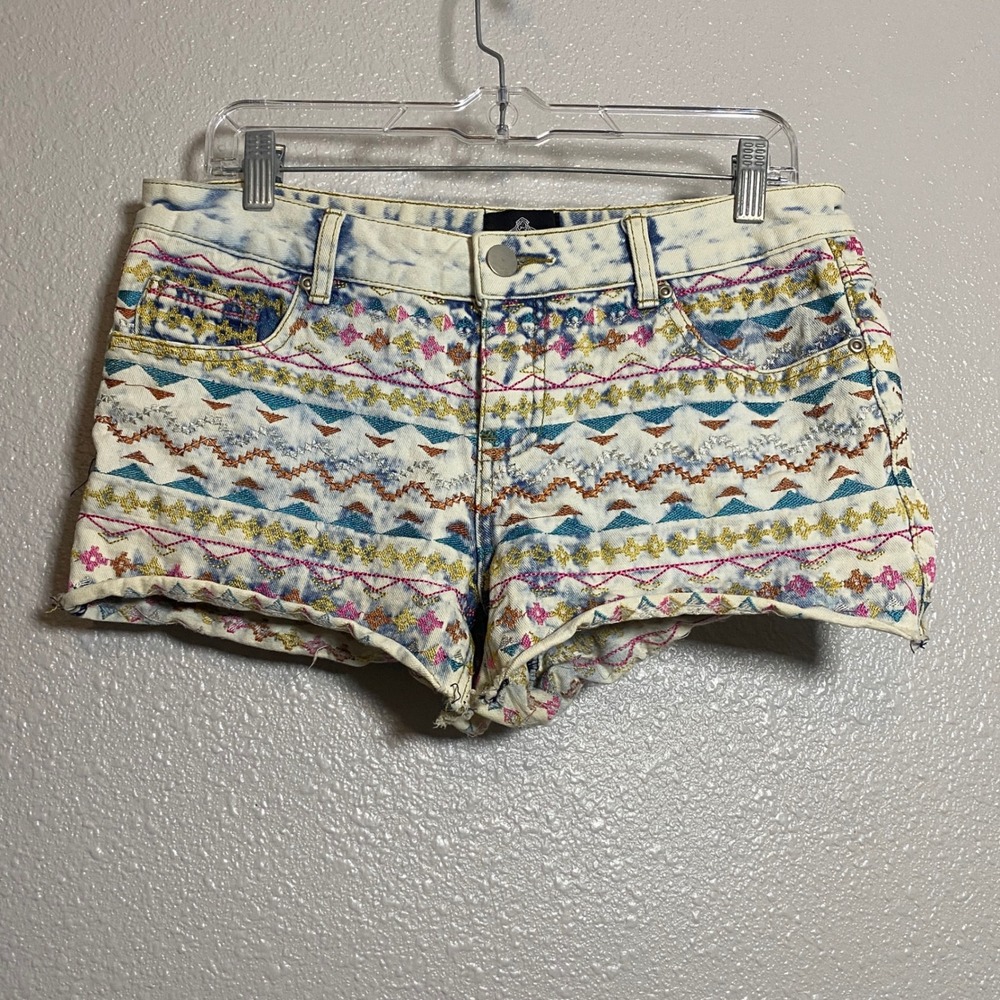 Embroidered Denim Shorts 7/8 Indie Sleaze Festival Boho Hippie Bohemian Summer